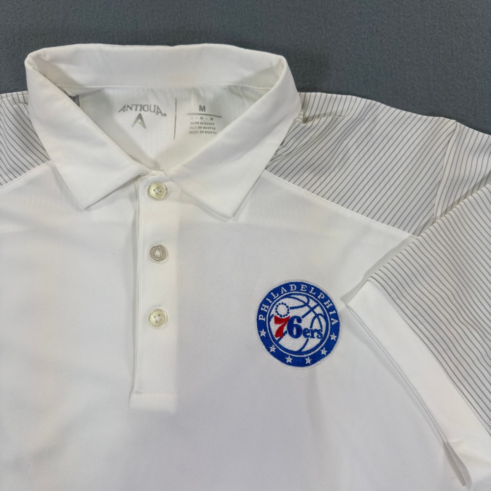 Antigua Philadelphia 76ers Mens Medium White Pinstripe NBA Polo Shirt